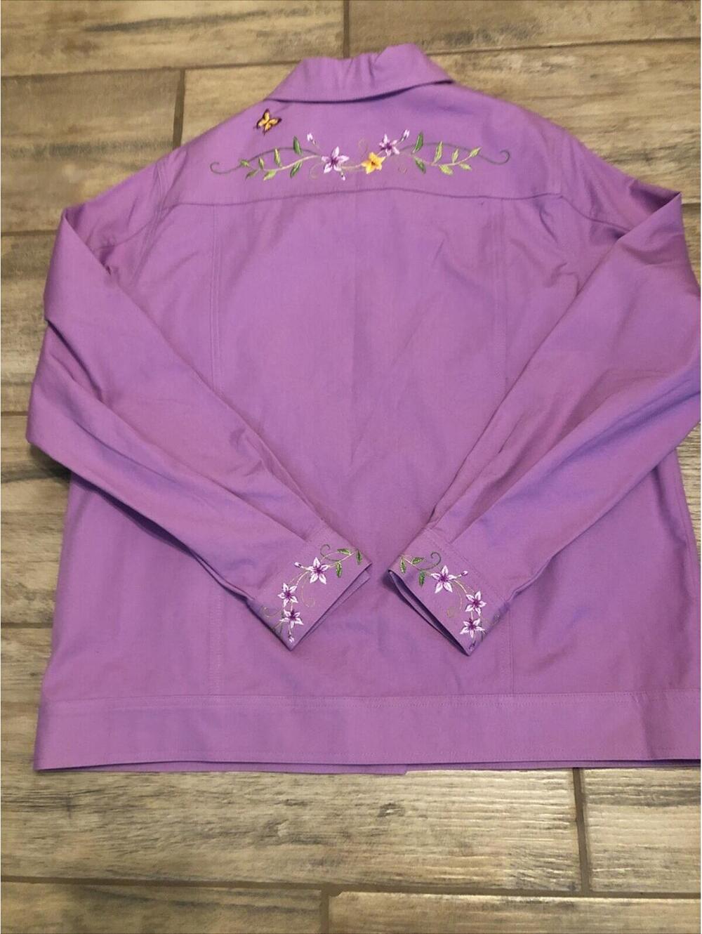 Vtg Victor Costa Womens Purple Denim/canvas Jacket Embroidered  Snap‎ Collared M - Picture 11 of 15